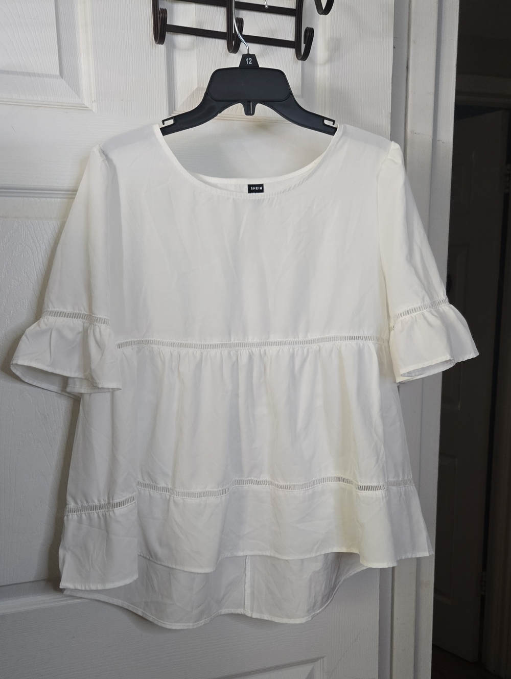 SHEIN White Ruffled Short Sleeve Peplum Blouse